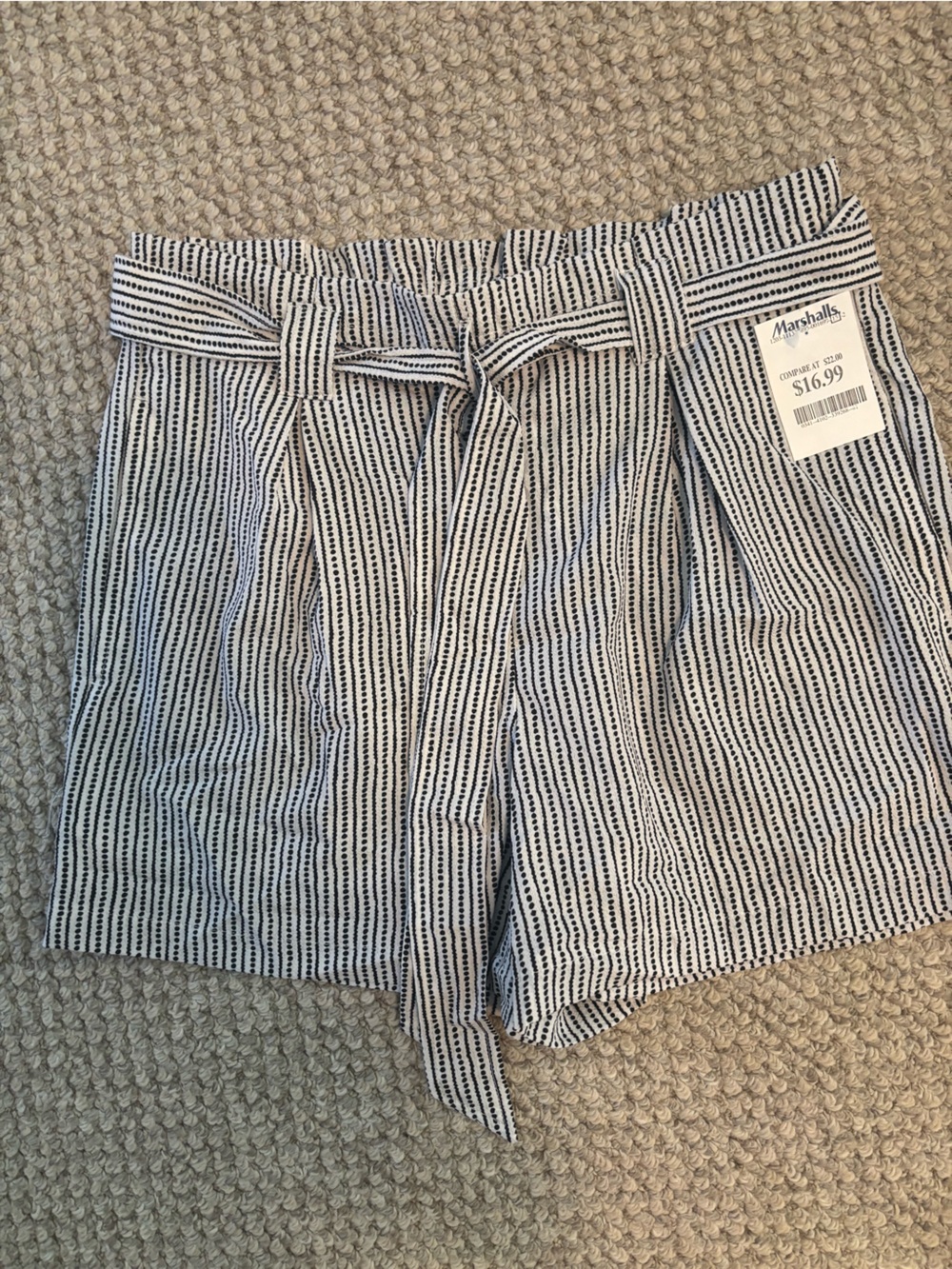 Max Studio Black & White Striped Shorts with Tie Waist